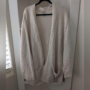 Cream Knit Open-Front Cardigan